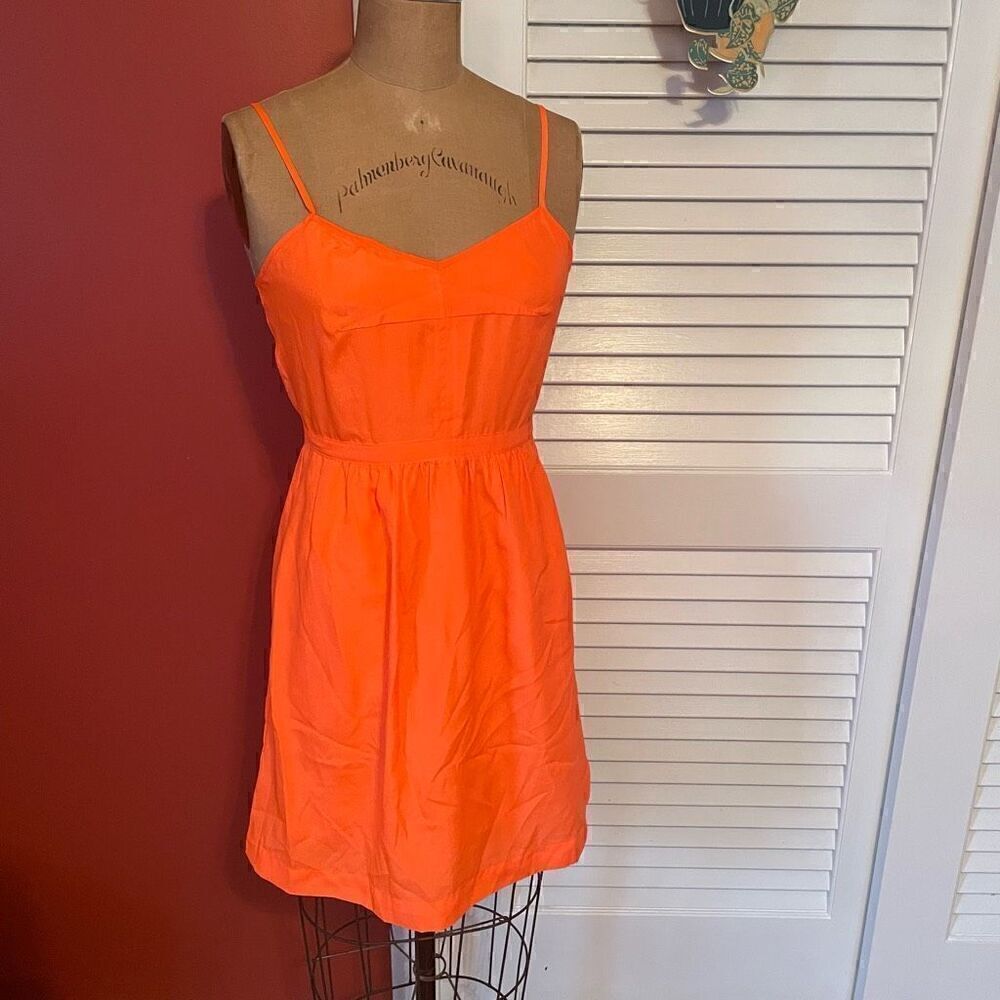 J CREW | bright orange spaghetti strap dress 0